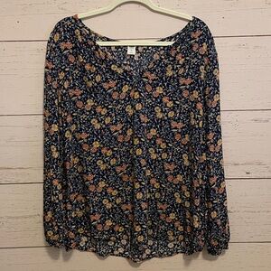 Old Navy Floral Rayon Pullover Blouse with Elastic Cuffs, size XL
